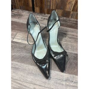 Etienne Aigner Black Leather Ankle Strap Pointed Toe Heels Womens 7, graduation,